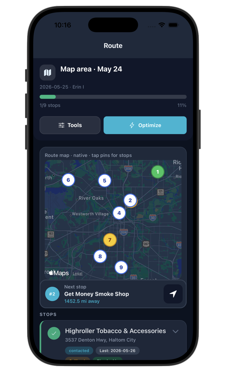 RouteBud iOS app screenshot - Route Map